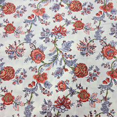 Digitally Printed Modal Fabric on Off-white Base with Rust Oange Floral patterns