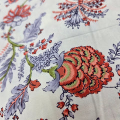 Digitally Printed Modal Fabric on Off-white Base with Rust Oange Floral patterns