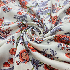 Digitally Printed Modal Fabric on Off-white Base with Rust Oange Floral patterns