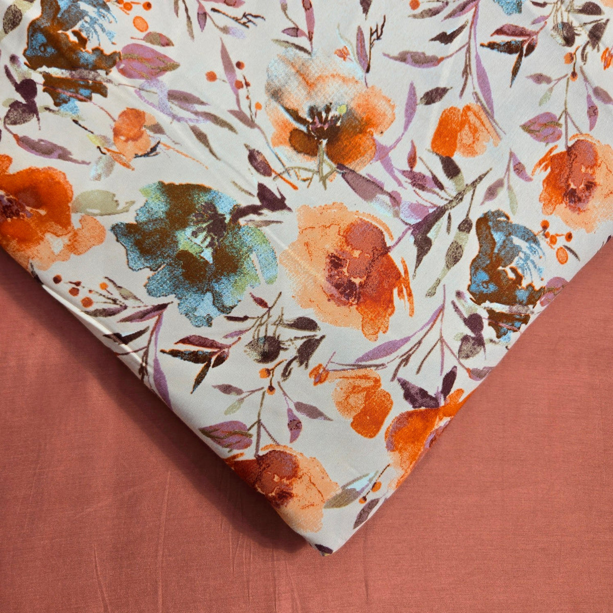 Digitally Printed Modal Fabric on Off-white Base with Oange Floral patterns