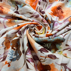 Digitally Printed Modal Fabric on Off-white Base with Oange Floral patterns