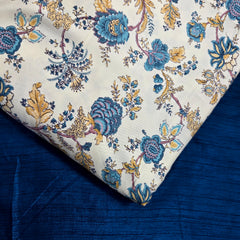 Digitally Printed Modal Fabric on Off-white Base with Blue & Yellow Floral Patterns