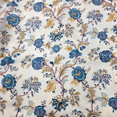 Digitally Printed Modal Fabric on Off-white Base with Blue & Yellow Floral Patterns