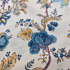 Digitally Printed Modal Fabric on Off-white Base with Blue & Yellow Floral Patterns