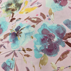 Digitally Printed Modal Fabric on Light Mauve Base with Blue & Purple Floral Patterns
