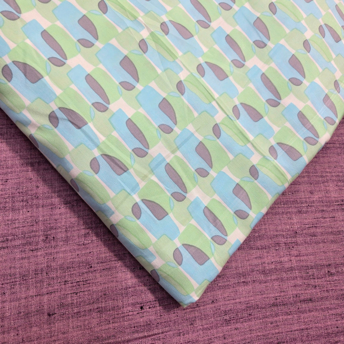 Digitally Printed Modal Fabric on Cream Base with Blue, Green & Purple Geometric Patterns