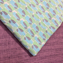 Digitally Printed Modal Fabric on Cream Base with Blue, Green & Purple Geometric Patterns