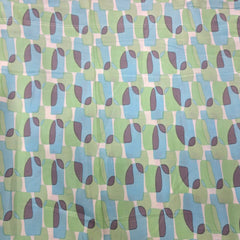 Digitally Printed Modal Fabric on Cream Base with Blue, Green & Purple Geometric Patterns