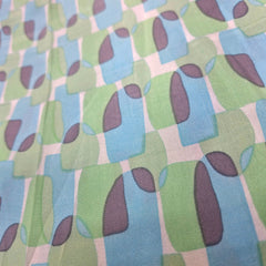Digitally Printed Modal Fabric on Cream Base with Blue, Green & Purple Geometric Patterns