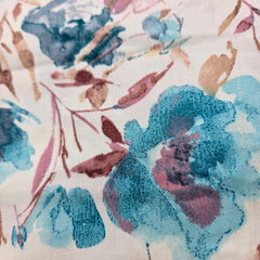 Digitally Printed Modal Fabric on White Base with Blue, Green & Purple Floral Patterns