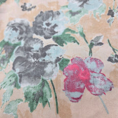 Digitally Printed Modal Fabric on Beige Base with Pink & Green Floral Patterns