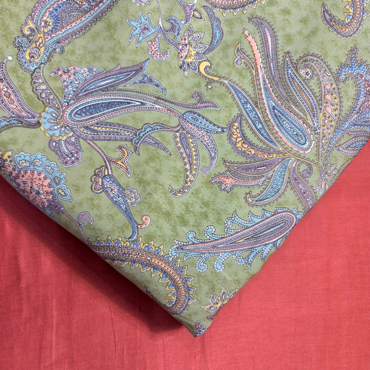 Digitally Printed Modal Fabric on Pista Green Base with Paisley Patterns