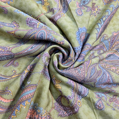 Digitally Printed Modal Fabric on Pista Green Base with Paisley Patterns