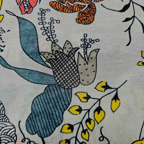 Muslin Fabric with Digital Print and artistic botanical print