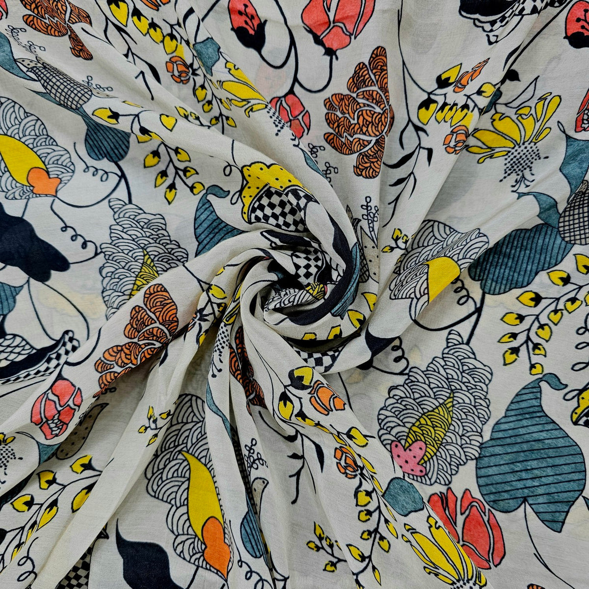 Muslin Fabric with Digital Print and artistic botanical print