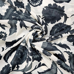 Muslin Fabric with Digital Print and bold monochrome floral print