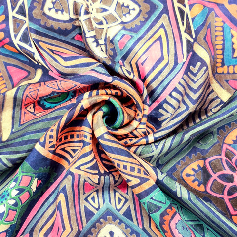 Boho Geometric Digital Print Multicolor Muslin Fabric