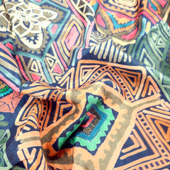 Boho Geometric Digital Print Multicolor Muslin Fabric
