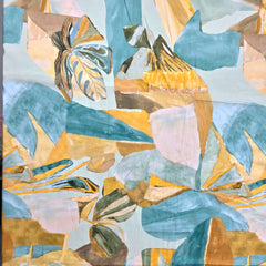 Abstract Digital Print Cool Blue & Yellow Tones Muslin Fabric
