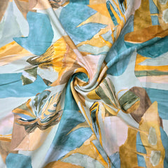 Abstract Digital Print Cool Blue & Yellow Tones Muslin Fabric