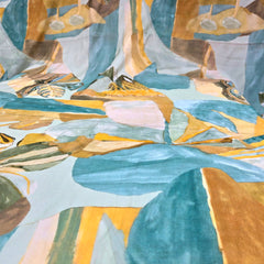 Abstract Digital Print Cool Blue & Yellow Tones Muslin Fabric