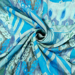 Abstract Digital Print Cool Blue & Green Tones Muslin Fabric