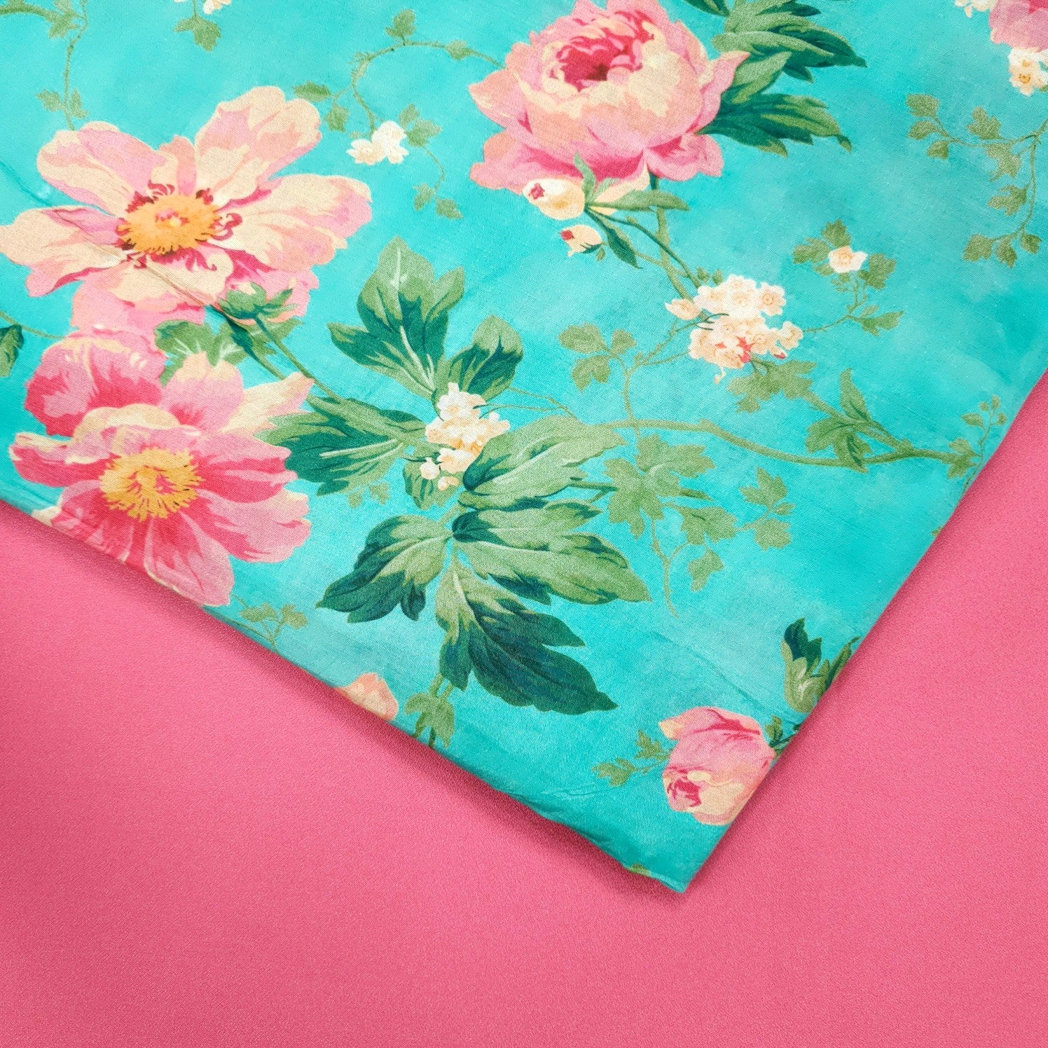 Floral Digital Print On Light Sea Green Color Muslin Fabric