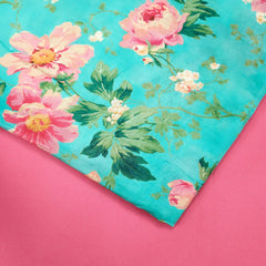 Floral Digital Print On Light Sea Green Color Muslin Fabric