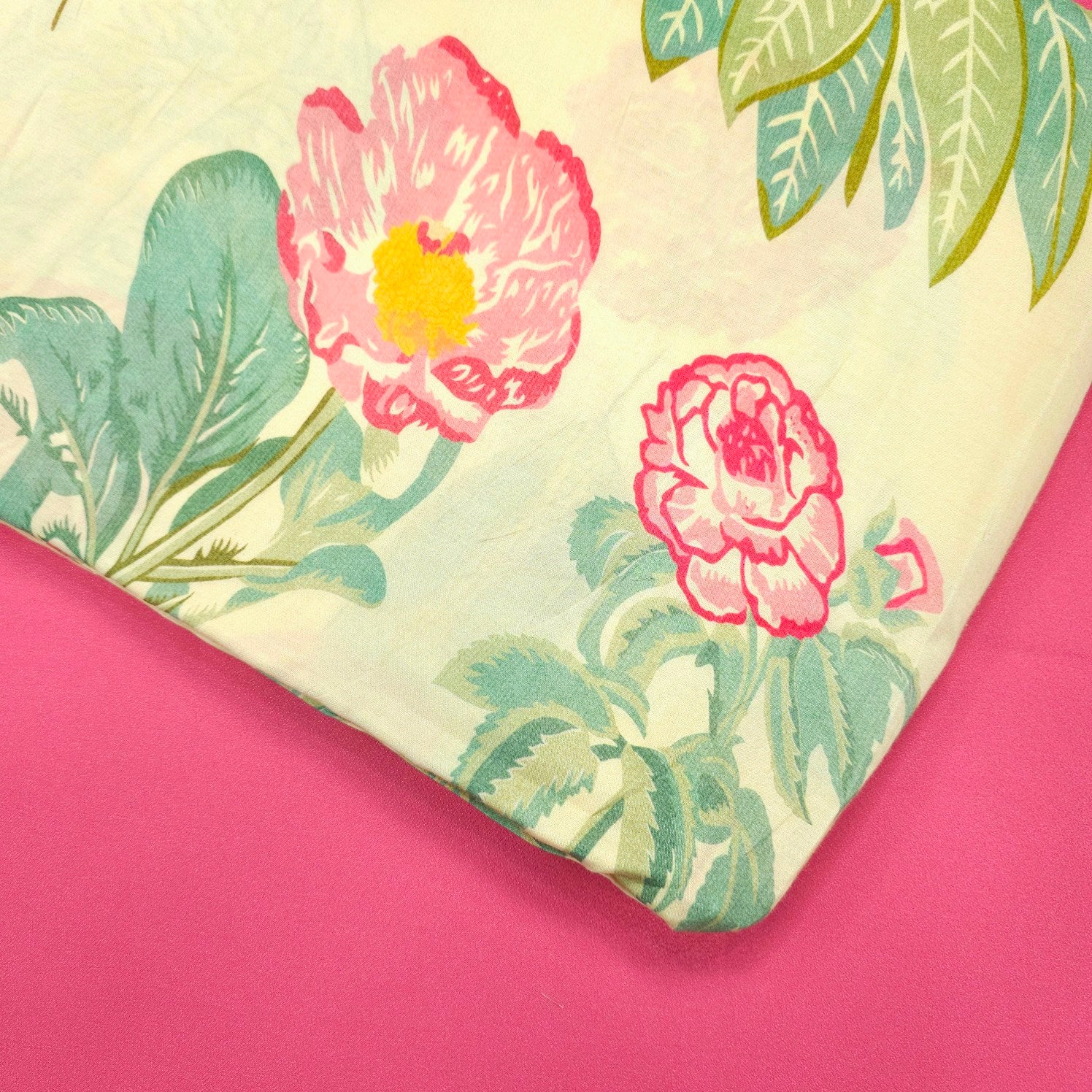 Floral Digital Print On Cream Color Muslin Fabric