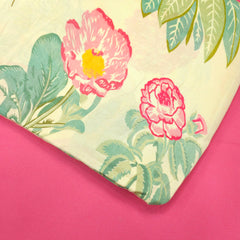 Floral Digital Print On Cream Color Muslin Fabric