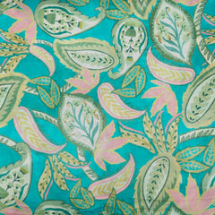Floral Digital Print Paisley On Turquoise Base Muslin Fabric