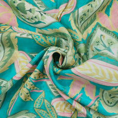 Floral Digital Print Paisley On Turquoise Base Muslin Fabric