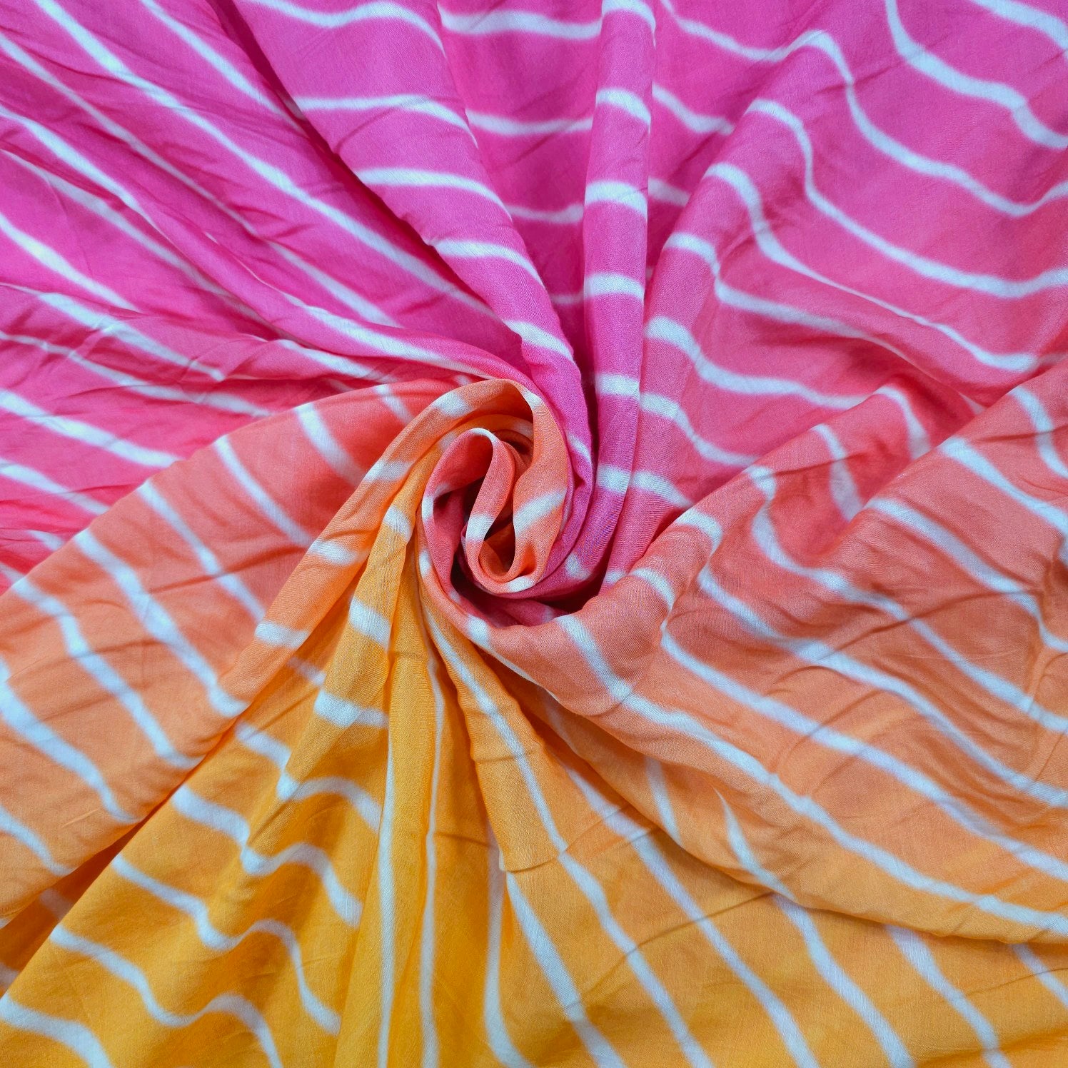Leheriya Digital Print Ombre Orange to Pink on Muslin Fabric