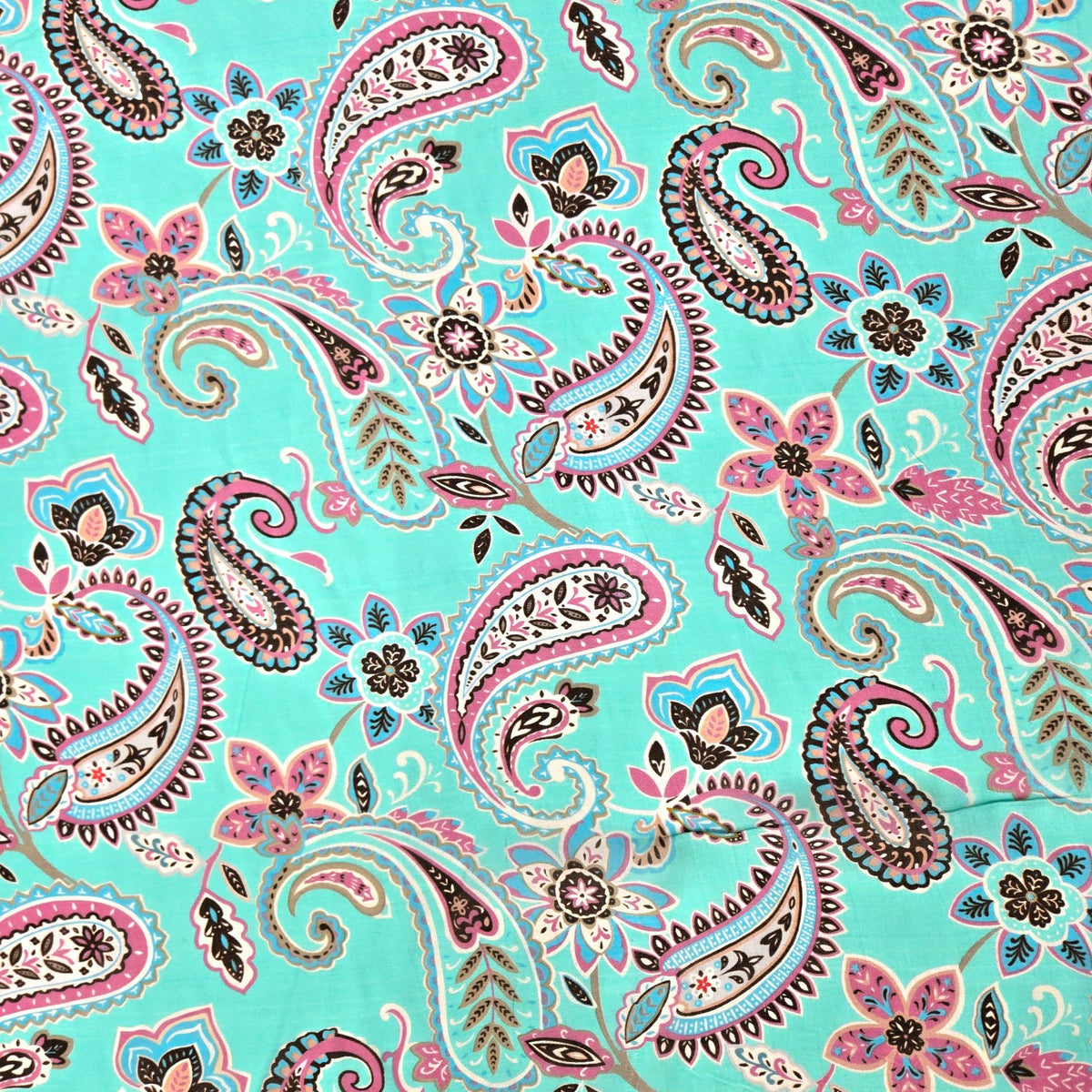 Digital Print on Turquoise Blue with Paisley Motif Muslin Fabric