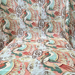 Digital Print on Off-White & Brown with Bird Motif Muslin Fabric