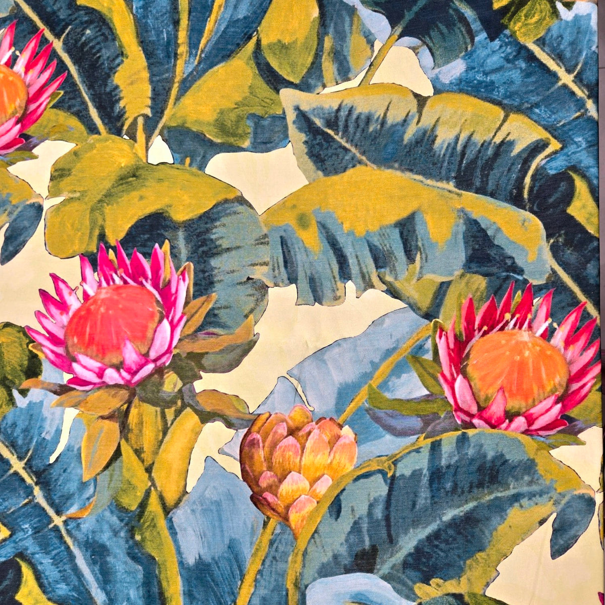 Digital Print on Off-White Muslin Fabric with Lotus & Leaves Motif