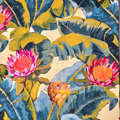Digital Print on Off-White Muslin Fabric with Lotus & Leaves Motif
