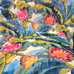 Digital Print on Off-White Muslin Fabric with Lotus & Leaves Motif