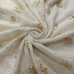 Sheesh-Aura Dyeable Georgette Fabric Jaali Pattern Mirror Work and Multicolor Threadwork