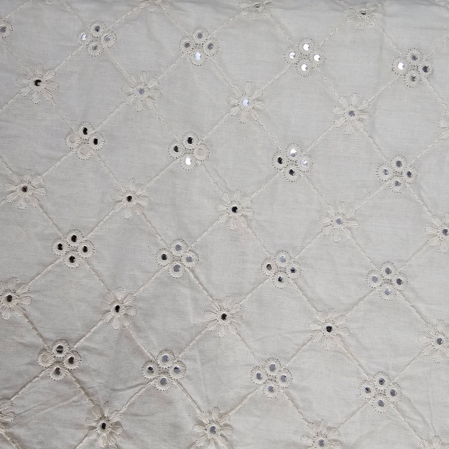 Shisha Dyeable Embroidered Cotton Fabric with Mirror Work