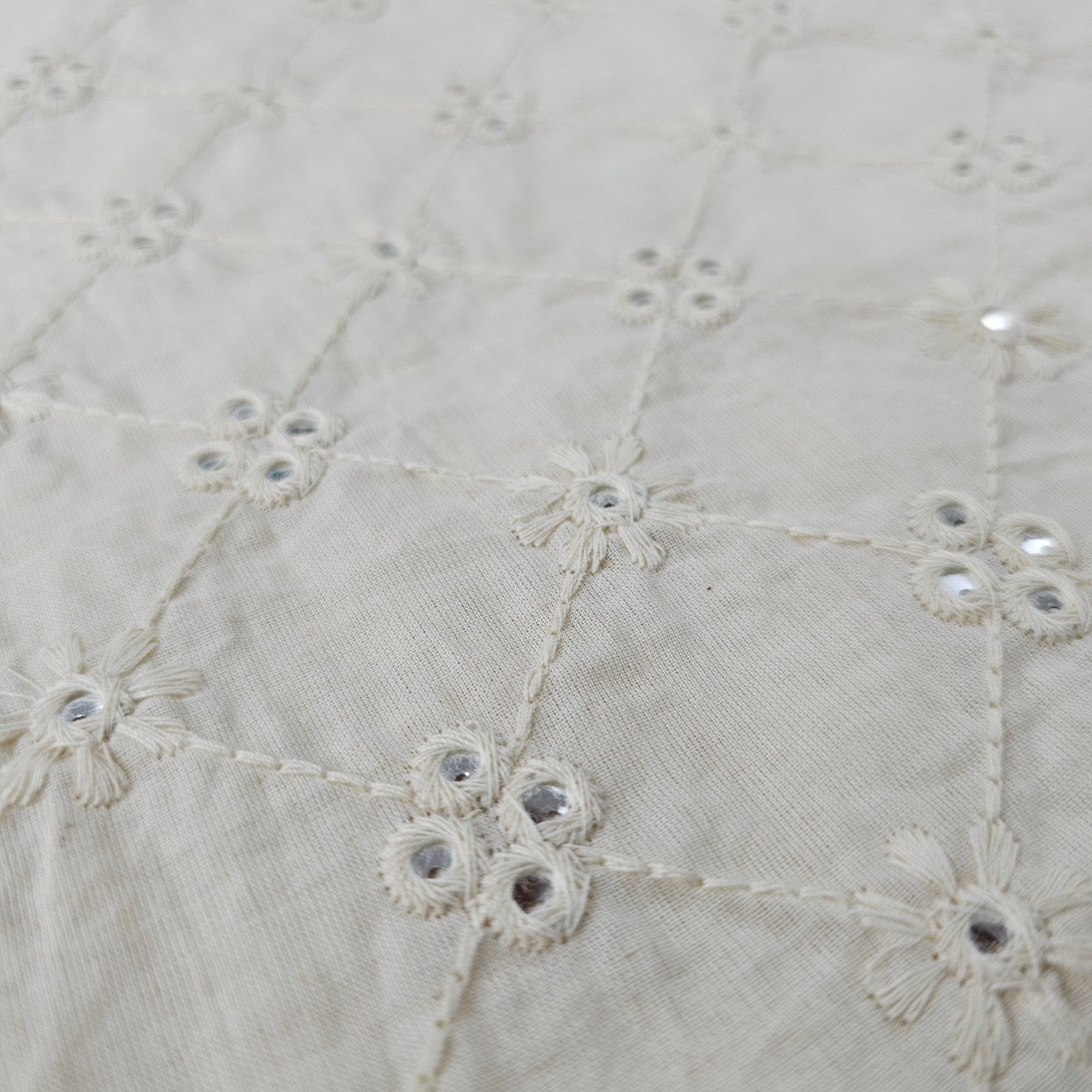Shisha Dyeable Embroidered Cotton Fabric with Mirror Work