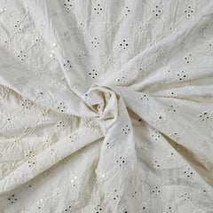 Shisha Dyeable Embroidered Cotton Fabric with Mirror Work