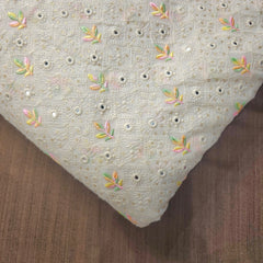 Sheesh-Aura Dyeable Georgette Fabric Grid Mirror Work and Multicolor Threadwork