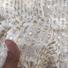 Sheesh-Aura Dyeable Georgette Fabric with Teardrop-shaped Mirror Work and Zari Work