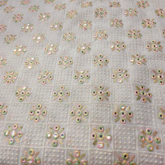 Sheesh-Aura Dyeable Georgette Fabric Grid Mirror Work and Multicolor Threadwork