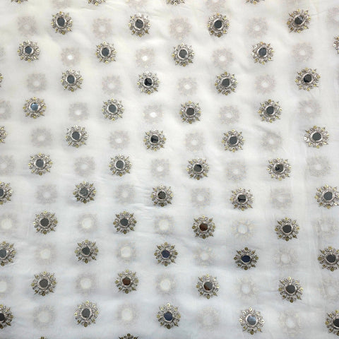 Dyeable Georgette Fabric with Circular Mirror Butti, Sequin and Zari Work