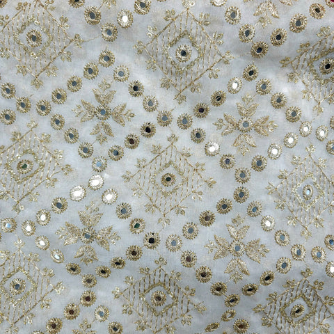 Sheesh-Aura Dyeable Georgette Fabric with Diamond Grids Mirror, Sequin and Zari Work