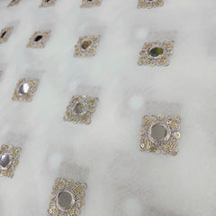 Dyeable Georgette Fabric with Round Mirror Butti, Sequin and Zari Work