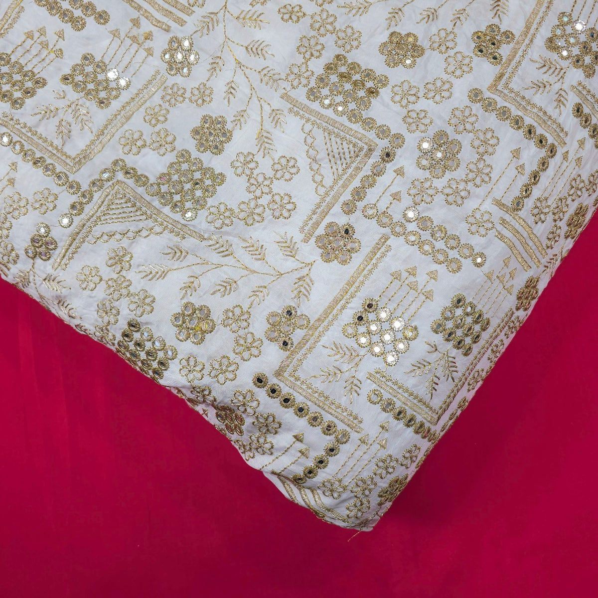 Dyeable Upada Silk Fabric with all over Mirror, Sequin and Zari Work