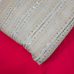 Dyeable Embroidered Organza Fabric with Linear Mirror Work